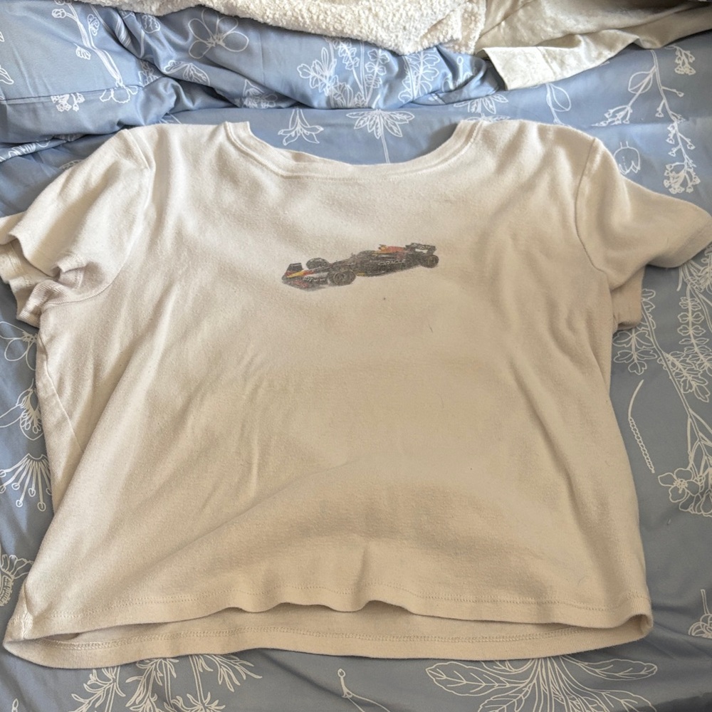 Hollister Cream Crop Top with Car Design